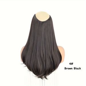 TEMU 여성용 우아한 V-Shape 클립인 헤어 익스텐션 - 긴, 직선 합성 헤어피스, 4개의 안전 클립, 자연스러운 느낌, 헤어 클립