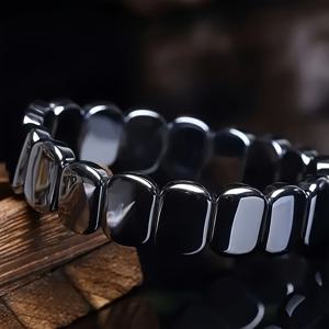 TEMU 남성 및 여성용 빈티지 감성 자연석 팔찌 - 클래식 블랙 & 클리어 비즈 목걸이, 액센트 돌이 포함되어 있으며, 캐주얼 의상 또는 특별한 기회에 적합한 완벽한 선물, 일상 착용 팔찌 | 클래식 스타일 팔찌 | 내구성 있는 돌 팔찌