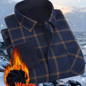 TEMU 남성용 두꺼운 플란넬 셔츠 - 실용적인 포켓 디자인, 가을 겨울 야외 작업 및 캐주얼 웨어에 적합