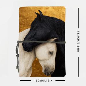 TEMU 160페이지 (80매) 가죽 노트북 - 중세 스타일 퍼포레이션 바인딩 & 짧은 포켓, 우아한 흑백 말 커버, 컴팩트 수채화 저널, 노트 필기용, 집들이 선물, 사무실 - 빈 페이지 또는 라벨 포함