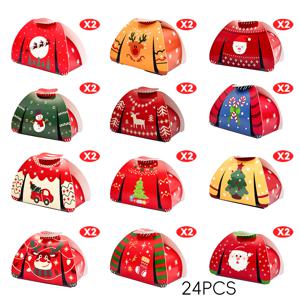 TEMU 산타, 순록, 트리 패턴의 크리스마스 스웨터 종이 상자 24개 - 레드, 그린 & 간식 용기, 파티, 쿠키 교환, 선물 포장에 적합 - 튼튼한 시즌 포장 팩