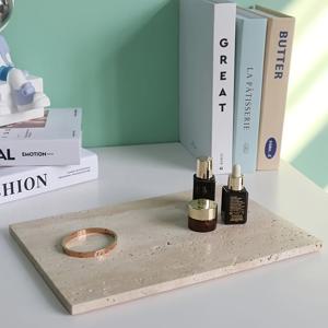 TEMU 광택 내추럴 대리석 석회화암 트레이 - 추상적인 대리석 무늬 돌 서빙 접시, 욕실 화장대, 협탁 또는 책상 정리함용 - 내구성 좋고 세척이 쉬운 장식용 접시, 천연석, 비식품용 표면