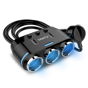 TEMU YANTU 헤비듀티 차량용 라이터 분배기, 무선 충전기 & QC/PD USB 충전기, 전압 감지기 & 독립 스위치, 12V 소켓 플러그 블루 LED, 차량용 전원 연장 코드, 모든 차량용 스마트 어댑터