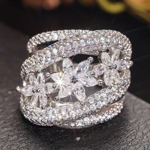 TEMU 리드키스 럭셔리 와이드 밴드 플라워 링 - 웨딩, 프로포즈, 데일리 웨어에 적합한 우아한 합성 큐빅 지르코니아 플라워 링, 4월 탄생석 포함, 파티, 웨딩, 선물용 합성 플라워 주얼리 (연중 착용 가능), 청소년용|반지|탄생석