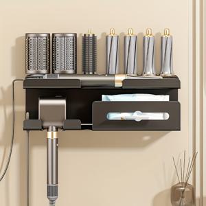 TEMU 1개 벽걸이 헤어 드라이어 & 컬링 아이언 홀더 - 헤비듀티 공간 절약형 선반, 드라이어 보관, 컬링 로드 랙, 무드릴 설치, 욕실 정리용 (철제), 욕실 트레이