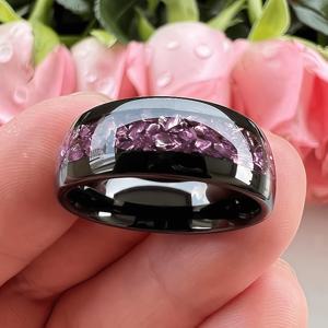 TEMU 독특한 퍼플 합성 인공 남성용 텅스텐 링 프로미스 블랙 돔 기념일 웨딩 밴드, 청소년용
