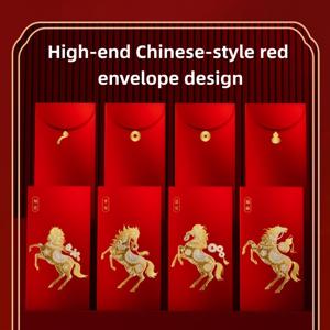 TEMU 8개/팩 말의 해 빨간 봉투 & 선물 카드 - 럭셔리 중국 설날 돈 봉투 홀더, 금박 스탬핑, 매끄러운 종이, 말 테마 길조 선물 (커플용) - 전통 축제 통화