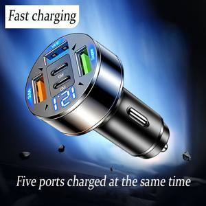 TEMU 100W 고속 충전 디지털 디스플레이 차량용 충전기 | 2 PD+, 3 USB-C 및 Super 3.1 포트 - 스마트폰 및 태블릿 고속 충전 어댑터, iPhone 15 14 13 12 11 Pro Max/XS/XR/SE/X/iPad/AirPods, Galaxy용 휴대용 충전기, 배터리 없음|태블릿