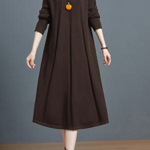 TEMU 여성용 패브릭 드레스, 봄/가을 긴팔 솔리드 컬러 라운드넥 드레스, 패셔너블 우아한 다용도 무릎길이 드레스, 캐주얼 아웃팅 및 여행에 적합, 겨울 코트 레이어링 드레스, 부드러운 라이트 베이지 친화적 텍스처 패브릭, 가볍고 통기성 좋은 스웨터 드레스, 여성 선물, 크리스마스 선물|가을원피스