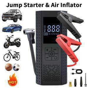 TEMU 2 in 1 휴대용 비상 차량 점프 스타터 및 타이어 공기 주입기 - 디지털 압력 게이지, 12V 배터리 부스터, LED 디스플레이, USB 충전 기능이 있는 150PSI 에어 컴프레서; 빠른 차량 시동, 타이어 공기 주입 및 어디서든 죽은 배터리를 살리기에 이상적|USB|타이어|USB