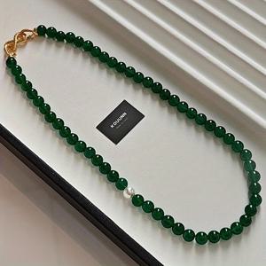 TEMU 8mm 천연 그린 조개돌 비즈 목걸이, 고급스러운 느낌을 주며, 일상복으로 착용하거나 선물용으로 완벽합니다.