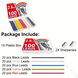 TEMU 목공용 2.8mm 롱팁 샤프기 심 100개/150개/200개, 깊은 구멍 표시, 기계도면, 금속 펀칭, 목공용 스크라이빙용, 컬러 샤프기 심