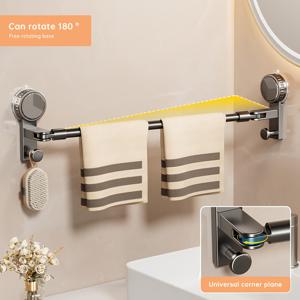 TEMU 1 Musurjoy 텔레스코픽 크롬 벽걸이 타월 랙, 후크, 드릴 없음 흡입 컵 설치, 강력한 플라스틱 베이스, 디자인 - 욕실 및 여름 목욕에 이상적, 그레이 타월 바, Musurjoy, 알루미늄 구조