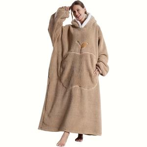 TEMU 1개 포근한 오버사이즈 후드 집업 담요 | 양면 남녀공용 성인용 웨어러블 던지기, 캥거루 포켓, 귀여운 스웨터, 겨울 따뜻함, 장난기 넘치는 과일 디자인, 편안한 폴리에스터 원단, 겨울 내내 편안함, 부드럽고 따뜻한 풀오버 담요