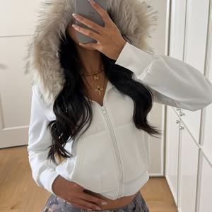 TEMU H809 여성 캐주얼 지퍼업 퍼피 후드 스웨트셔츠, 가을 졸업 화이트 후드티, 백투 아파렐, 졸업식, 여성 교사 의류, 백투