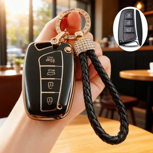 TEMU 현대 자동차 키 케이스 키체인 포함, 현대 그랜저, G80, HG 세단, 싼타페 2018, 45, 에쿠러스, 아제라 등 4버튼 자동차 리모컨 스마트 키 스크래치 방지 풀 프로텍터 커버, 고품질 내구성 소프트 TPU 자동차 키 쉘 & 키체인