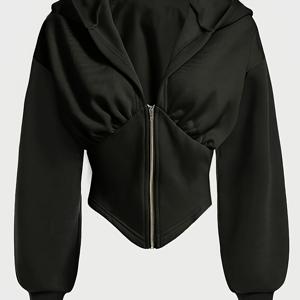 TEMU 지퍼 컬러 블록 후드티, 캐주얼 긴팔 스웨트셔츠, 여성 의류