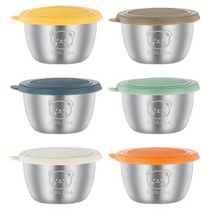 TEMU 6개 세트, 실버 304 스테인리스 소스컵 뚜껑 포함, 누수 방지 플라스틱 뚜껑 재사용 가능, 샐러드 드레싱 용기, 바비큐 소스 조미료 접시 세트, 치즈 소스 컵, 창의적인 토마토 소스 컵, 주방용품