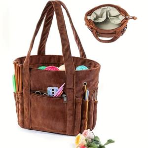 TEMU 코바늘 뜨개질 도구 및 뜨개질 용품을 위한 코듀로이 소재의 대용량 털실 보관 가방