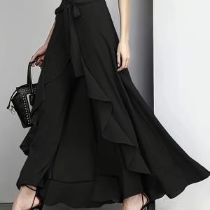 TEMU 여성용 우아한 하이웨이스트 와이드 레그 팬츠, 타이 웨이스트 보우 디테일 - 연한 베이지, 흐르는 디자인, 봄/여름에 완벽, 캐주얼부터 포멀웨어까지, 캐주얼 의상|우아한 와이드레그 팬츠|폴리에스터 원단, 쉬폰 팬츠, 여성용 팬츠, 댄스 코스튬 팬츠 여성용 외출용 팬츠