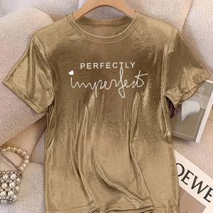 TEMU 금색 포일과 글리터가 있는 패션 티셔츠 - 197