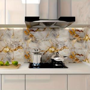 TEMU 1롤 유럽 스타일 골드 포일 대리석 접착지 - 실물 같은 주맥이 있는 자체 접착식 방수 비닐 카운터탑 필름, 부엌 욕실 캐비닛용 쉽게 붙이고 떼는 백스플래시, 마블 룩 벽지, 홈 리노베이션, 고급 마감, 내구성 있는 재료, 장식 커버링, 리모델링 프로젝트|시트지