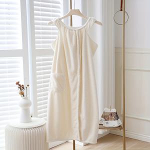 TEMU 1pc 현대 욕실 수건, 포켓이 있는, 흡수성 빠른 건조 욕실로브, 성인용, 140cm x 100cm, 비즈, 폴리에스터, 스파 및 사우나 사용에 이상적, 욕실 수건, 세탁용품|수건|샤워가운
