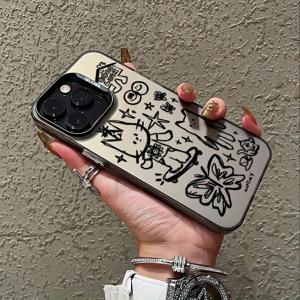 TEMU 아이폰 16 15 14 11 XS XR X 8 7 Mini Plus Pro Max SE 시리즈 폰 케이스에 적합한 창의적인 만화 블랙 라인 도드르 고양이 디자인 블랙 레이저 폰 케이스, 할로윈 선물, 부활절 선물, 생일, 여자 친구, 남자 친구, 친구, 또는 자신을 위한 선물.