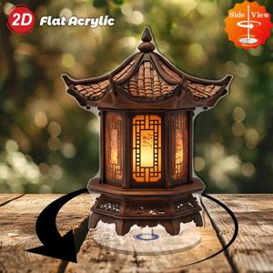 TEMU 2D 평면 회전 아크릴 중국 랜턴 장식 - 따뜻한 노란빛, 우아한 전통 디자인, 실내/야외용, 전기 불필요, 다목적 테이블탑 또는 걸이형 조명, 휴식 및 분위기 조성, 내구성 있는 2D 플랫 모양, 축제 장식용