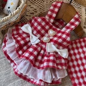 TEMU 애완동물용 새로운 레드 체크 메시 리본 공주 드레스, 할로윈 및 크리스마스에 적합