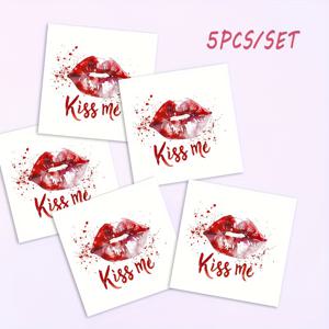 TEMU 5장, 키스 미 레드 립 임시 타투, 커플 사이의 작은 깜짝, 발렌타인데이 메이크업 장식, 재미있는 작은 선물, 여성 타투, 핫하고 섹시한 패턴, 방수 및 3-5일 지속, 키스 미, 타투 임시, 여성용 타투, 타투, 여성용 임시 타투, 여성용 오래 지속되는 타투, 번역 타투, 반영구 타투, 오래 지속되는 임시 타투