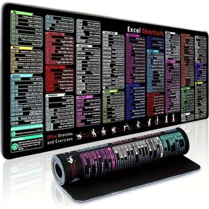 TEMU 사무실용 엑셀 단축키가 있는 데스크 패드, 엑셀 명령이 있는 게이밍 마우스 패드, 