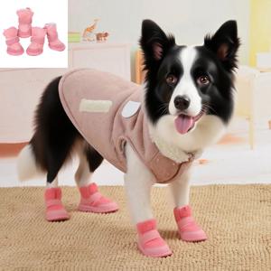 TEMU 2개 세트 소형견 겨울 부츠, 미끄럼 방지 밑창, 보온 및 미끄럼 방지 디자인, 조절 가능한 클로저, 포메라니안, 치와와, 푸들에 적합한 부드럽고 포근한 부츠 (착용 및 탈착이 쉬움)