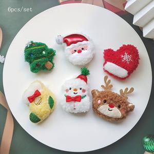 TEMU 6개 플러시 참 DIY 주얼리 만들기, 3D 스티커, 브로치 핀, 헤어핀 & 크리스마스 트리 장식용 - 귀여운 곰, 사슴, 종, 눈사람, 나무 & 스카프, 모자, 장갑용 수제 여성 선물 공예 용품, 크리스마스 장식|모자|머리핀|스티커