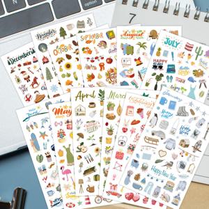 TEMU 플래너 스티커 - 축하와 장식 캘린더 스티커, 성인 플래너를 위한 12개월 휴일 테마 스티커, 휴일 활동 및 일상 작업에 적합 (12장, 각 팩당 599개 스티커 포함)