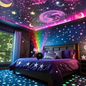 TEMU 드림 스타 & 달 프로젝션 무드등 (리모컨 없음) | USB 전원, 자동 색상 변경 기능 | 앰비언트 무드등/소형 무드등 | 시절 천장 장식을 위한 로맨틱하고 몽환적인 LED 프로젝션 램프