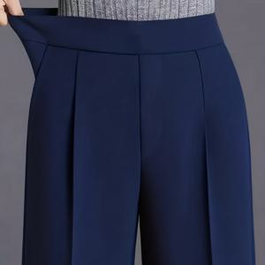 TEMU 1개 여성용 하이웨이스트 솔리드 컬러 캐주얼 와이드 레그 팬츠, 슬림핏 트라우저, 여성용 루즈하고 우아한 출근룩