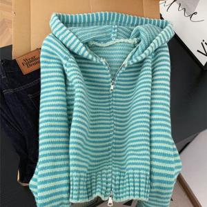 TEMU 레트로 게으른 스타일 대비 후드 스웨터 재킷 여성용 가을/겨울 화이트 감성 소프트 왁스 지퍼 가디건 탑