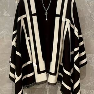 TEMU 플러스 사이즈 - 오버사이즈 가을/겨울용 두꺼운 인조 캐시미어 양면 따뜻한 숄, 태슬 기하학 프린트, 롱 코트