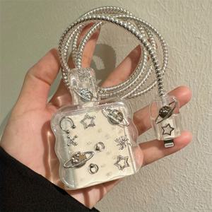 TEMU 아이폰 18W-20W 데이터 케이블 고속 충전 케이스용 귀여운 실버 행성 에폭시 USB 보호 커버