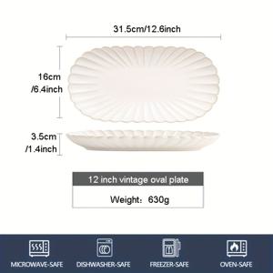 TEMU 일본 스타일 도자기 변형 레트로 국화 오발 플레이트, 직사각형 세라믹 디저트 플레이트, 가정 및 레스토랑용 스낵 플레이트 (단품)