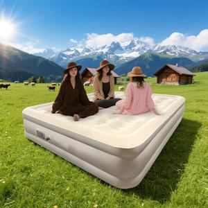 TEMU 통합형 충전식 전기 펌프가 있는 에어 매트 – 캠핑용 튼튼한 PVC 팽창식 매트리스, 휴대용 가방이 있는 실내 및 실외 사용에 편리한 에어 매트 (트윈-1인용, 퀸-2인용, 킹-3인용), 최대 650 Lbs까지 지지
