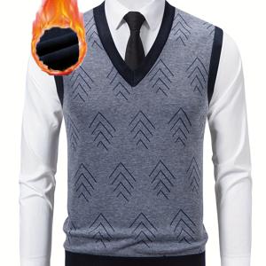 TEMU 남성용 애로우 라인 라인드 니트 조끼