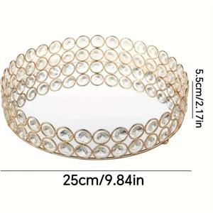 TEMU 1개 원형 장식용 보관 트레이 - 현대적인 다기능 홈 데코 트레이, 화장대, 메이크업 트레이, 아름다운 보석 트레이, 화장품 및 향수 병 트레이, 거실, 식탁, 커피 테이블 장식용 보관 상자, 투명 유리 구슬과 반사 표면이 있는 세련된 예술적 장식 스타일, 홈 데코 트레이, 비식품 접촉용, 화장대 정리함,뷰티 애호가,스타일리시 홈메이커스