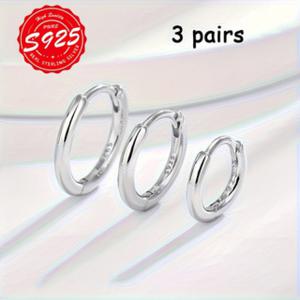 TEMU 민감한 귀를 가진 여성을 위한 실버 후프 귀걸이 3쌍, 6, 8, 10mm, 이상적인 선물, 데일리 귀걸이 | 스타일 | 민감한 귀용 후프 귀걸이