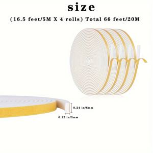 TEMU 20미터 날씨 방지 씰 스트립, 고밀도 폼 테이프, 단열 테이프, 에어컨 및 창문용 방풍 방수 방음 열 절연 롤, 문 틈새용 방음 방풍 - 폭 6mm X 두께 3mm X 길이 5m - 검정/흰색|창문형에어컨