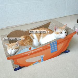 TEMU 녹색 럭키 골판지 고양이 스크래칭 보드, 조립 불필요, 전체로 배송. 20파운드 이하 고양이를 위한 스토어 매니저 추천. 스크래칭, 휴식, 수면, 다중 고양이용 출산 침대로 사용 가능. 오렌지 욕조 디자인|욕조