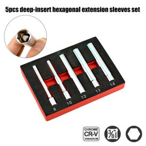 TEMU 5개 120mm 확장형 딥 육각 소켓 세트, 8mm-14mm 딥 6-포인트 소켓, 미터 3/8