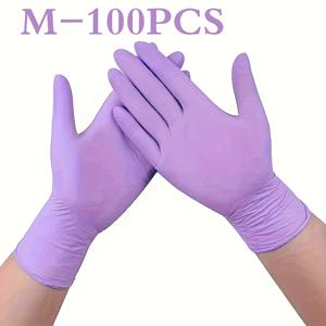 TEMU 100개 보라색과 분홍색 일회용 니트릴 장갑, 방수 기능, 라텍스 프리, 가정 청소, 설거지, 애완동물 목욕 등에 적합한 양손용