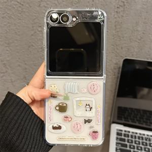 TEMU 휴대폰 케이스 - 귀여운 수제 투명 케이스, 에폭시 스티커로 만든 만화 디자인, 삼성 갤럭시 Z 플립 모델 7, 6, 5, 4, 3에 적합. 매력적인 접이식 후면 커버